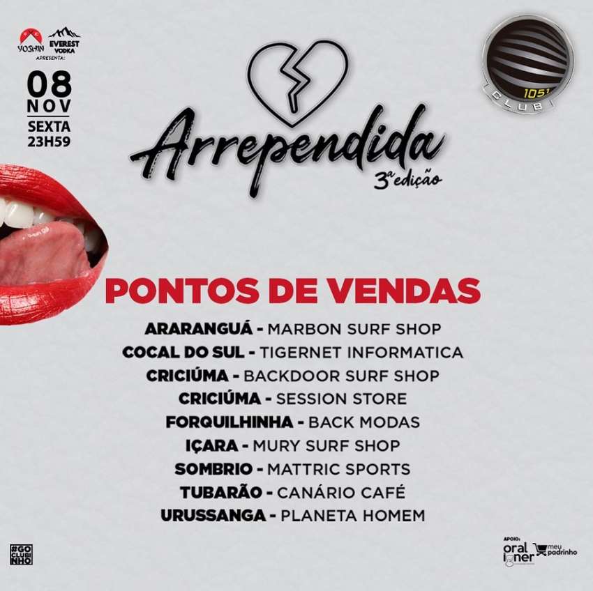 Arrependida 3ª Edição  | 1051 Club | OndeTemBalada.com