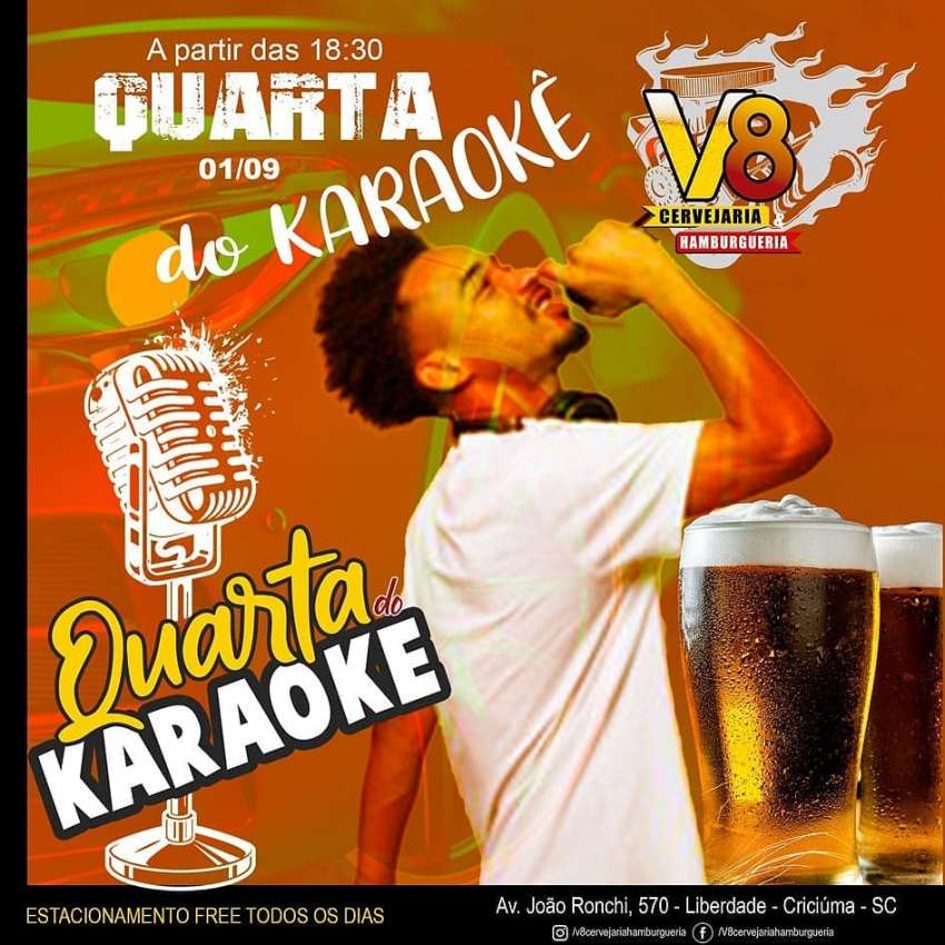 Quarta do Karaokê | V8 Cervejaria e Hamburgueria  | OndeTemBalada.com