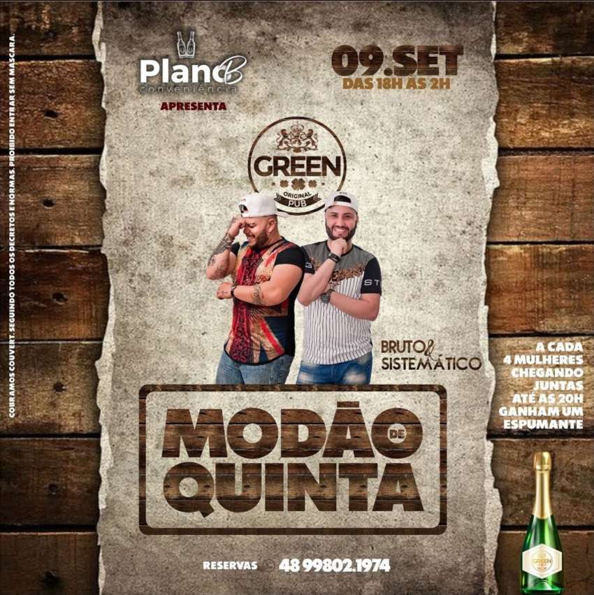 Modao de Quinta  | Green Original Pub | OndeTemBalada.com