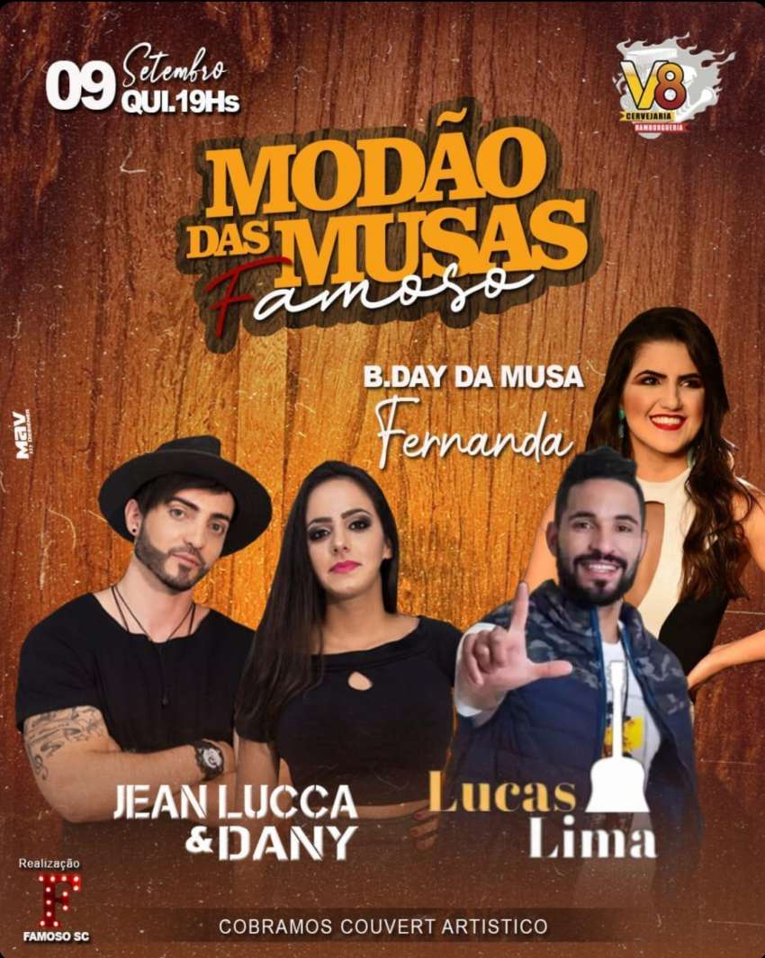 Modão das Musas Famoso  | V8 Cervejaria e Hamburgueria  | OndeTemBalada.com